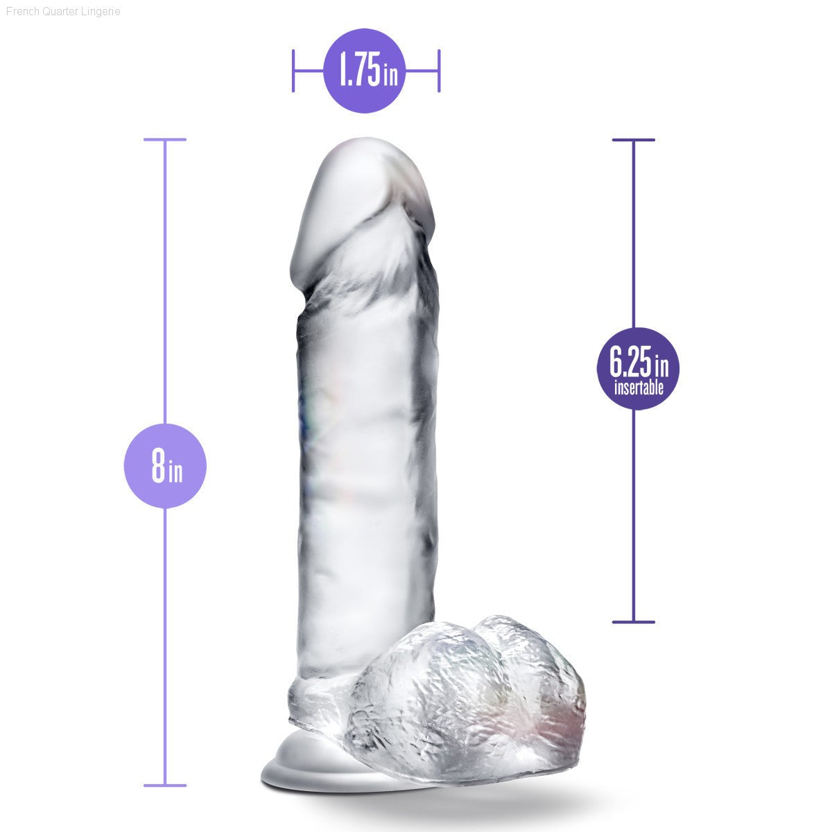 B Yours Diamond By Blush® | Glimmer Realistic Clear 8-Inch Long Dildo With Balls & Suction Cup Base-French Quarter Lingerie B Yours Diamond By Blush® | Glimmer Realistic Clear 8-Inch Long Dildo With Balls & Suction Cup Base-French Quarter Lingerie