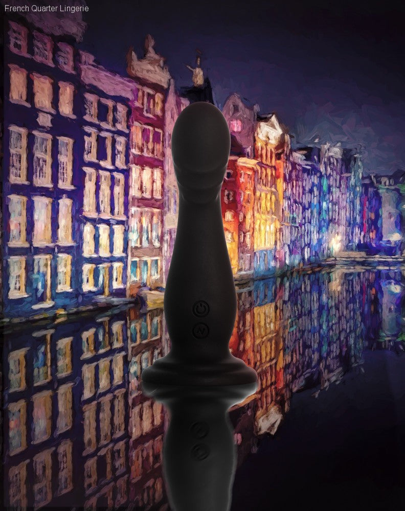 Impressions By Blush® | Amsterdam Black 6.75-Inch Long Rechargeable Vibrating Dildo With Suction Cup Base-French Quarter Lingerie Impressions By Blush® | Amsterdam Black 6.75-Inch Long Rechargeable Vibrating Dildo With Suction Cup Base-French Quarter Lingerie