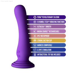 Impressions By Blush® | Ibiza Curved G-Spot Plum 7.75-Inch Long Rechargeable Vibrating Dildo With Suction Cup Base-French Quarter Lingerie Impressions By Blush® | Ibiza Curved G-Spot Plum 7.75-Inch Long Rechargeable Vibrating Dildo With Suction Cup Base-French Quarter Lingerie
