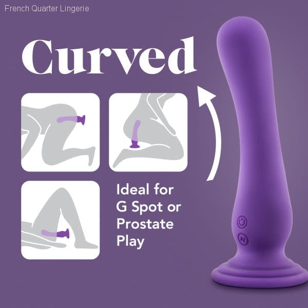 Impressions By Blush® | Ibiza Curved G-Spot Plum 7.75-Inch Long Rechargeable Vibrating Dildo With Suction Cup Base-French Quarter Lingerie Impressions By Blush® | Ibiza Curved G-Spot Plum 7.75-Inch Long Rechargeable Vibrating Dildo With Suction Cup Base-French Quarter Lingerie