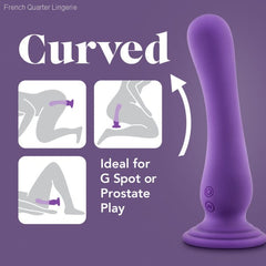 Impressions By Blush® | Ibiza Curved G-Spot Plum 7.75-Inch Long Rechargeable Vibrating Dildo With Suction Cup Base-French Quarter Lingerie Impressions By Blush® | Ibiza Curved G-Spot Plum 7.75-Inch Long Rechargeable Vibrating Dildo With Suction Cup Base-French Quarter Lingerie