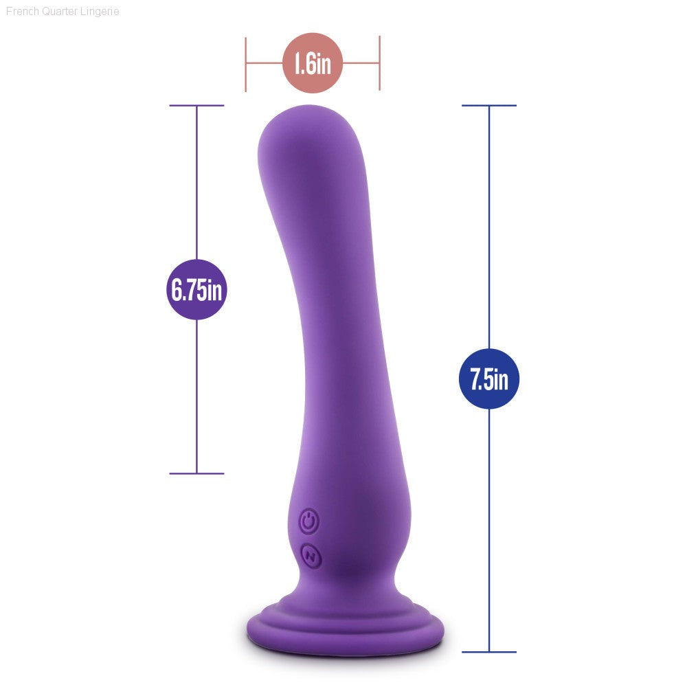 Impressions By Blush® | Ibiza Curved G-Spot Plum 7.75-Inch Long Rechargeable Vibrating Dildo With Suction Cup Base-French Quarter Lingerie Impressions By Blush® | Ibiza Curved G-Spot Plum 7.75-Inch Long Rechargeable Vibrating Dildo With Suction Cup Base-French Quarter Lingerie