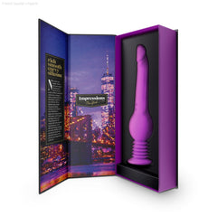 Impressions By Blush® | New York Gyro-Quake™ 9.75 Inch Vibrating & Thumping G Spot Dildo – Platinum Cured Silicone - Purple-French Quarter Lingerie Impressions By Blush® | New York Gyro-Quake™ 9.75 Inch Vibrating & Thumping G Spot Dildo – Platinum Cured Silicone - Purple-French Quarter Lingerie