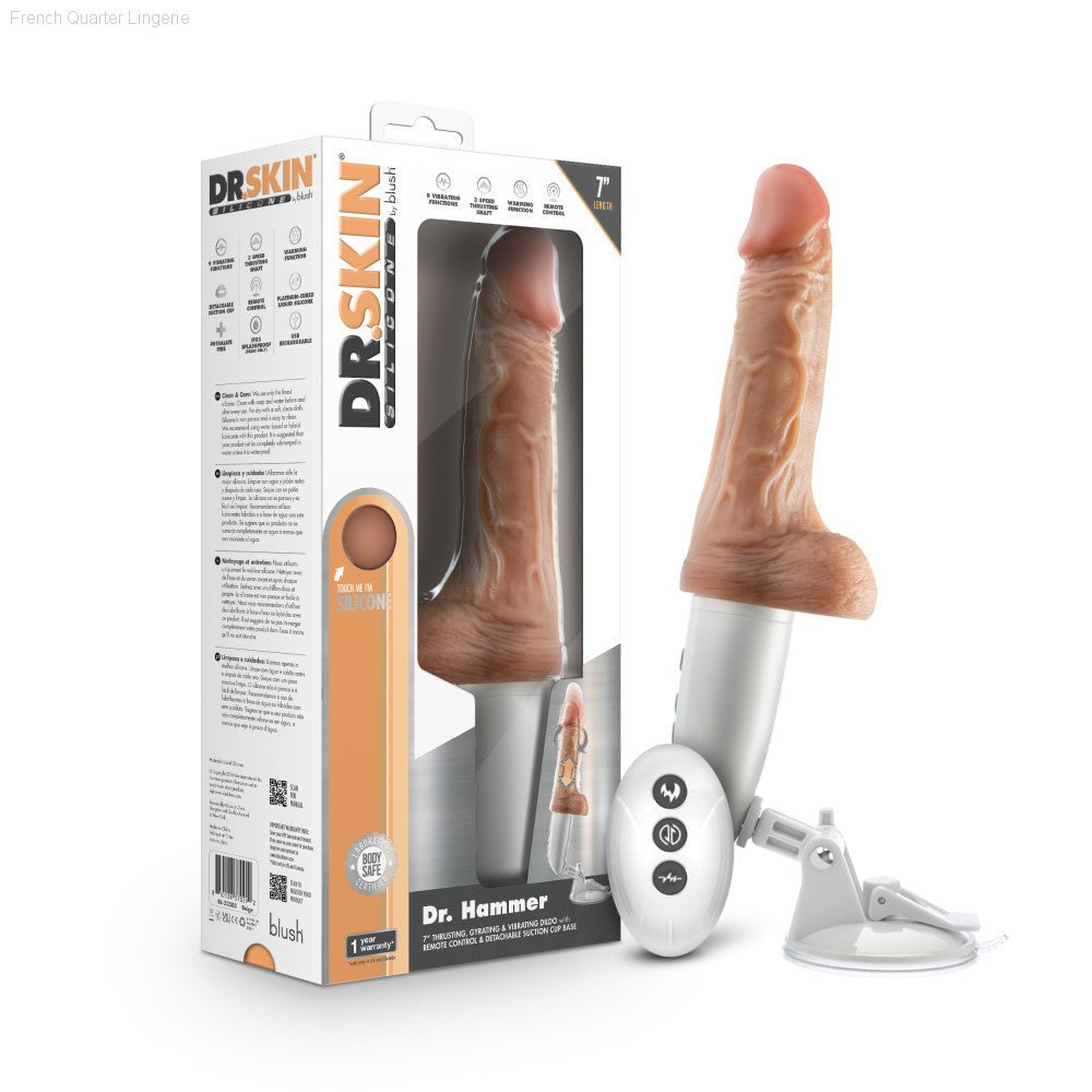 Dr. Skin Silicone By Blush® | Dr. Hammer 7 Inch Vibrating And Thrusting Dildo – Soft Liquid Silicone Realistic Penis With Warming Sensations – Beige-French Quarter Lingerie Dr. Skin Silicone By Blush® | Dr. Hammer 7 Inch Vibrating And Thrusting Dildo – Soft Liquid Silicone Realistic Penis With Warming Sensations – Beige-French Quarter Lingerie
