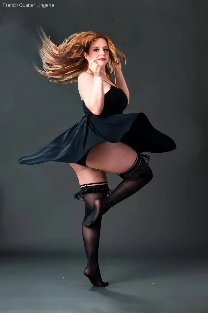 Fringe Semi Opaque Thigh High-French Quarter Lingerie Fringe Semi Opaque Thigh High-French Quarter Lingerie