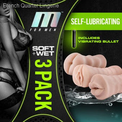 M For Men By Blush® | 3-Pack Self-Lubricating Vanilla Vibrating Masturbator / Stroker M For Men By Blush® | 3-Pack Self-Lubricating Vanilla Vibrating Masturbator / Stroker