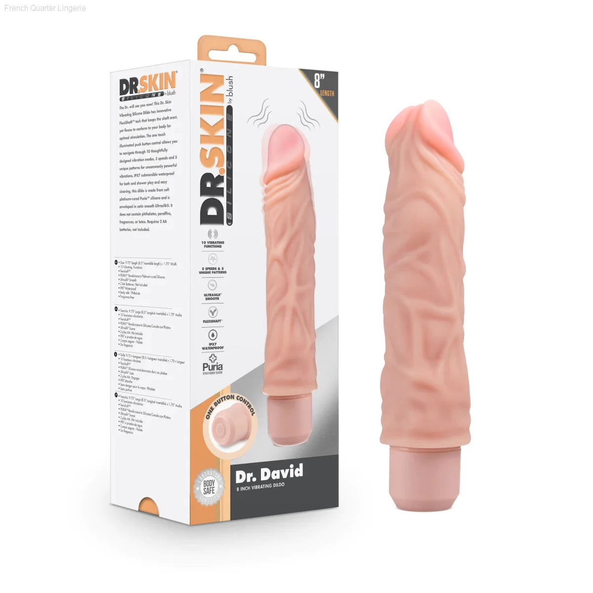 Dr. Skin Silicone Dr. David 8.5-Inch Long Vibrating Dildo-French Quarter Lingerie Dr. Skin Silicone Dr. David 8.5-Inch Long Vibrating Dildo-French Quarter Lingerie