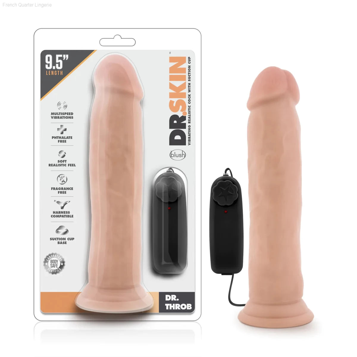 Dr. Skin Dr. Throb Realistic 9.5-Inch Long Remote Control Vibrating Dildo With Suction Cup Base-French Quarter Lingerie Dr. Skin Dr. Throb Realistic 9.5-Inch Long Remote Control Vibrating Dildo With Suction Cup Base-French Quarter Lingerie