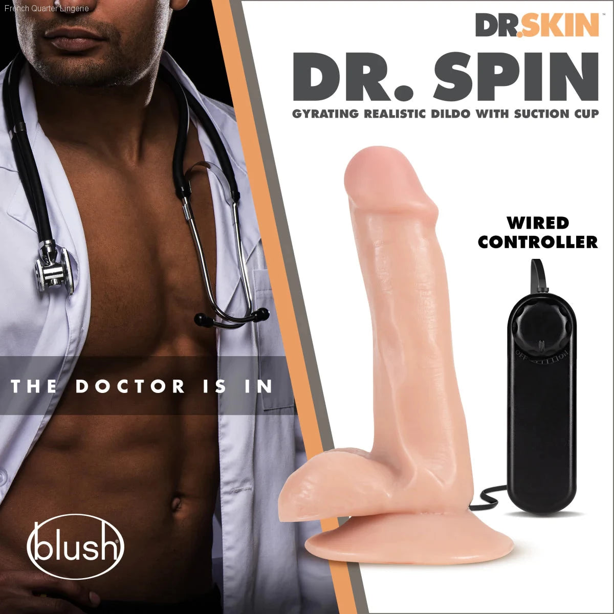 Dr. Skin Dr. Spin Realistic G-Spot 6-Inch Long Remote Control Vibrating Dildo With Suction Cup Base-French Quarter Lingerie Dr. Skin Dr. Spin Realistic G-Spot 6-Inch Long Remote Control Vibrating Dildo With Suction Cup Base-French Quarter Lingerie