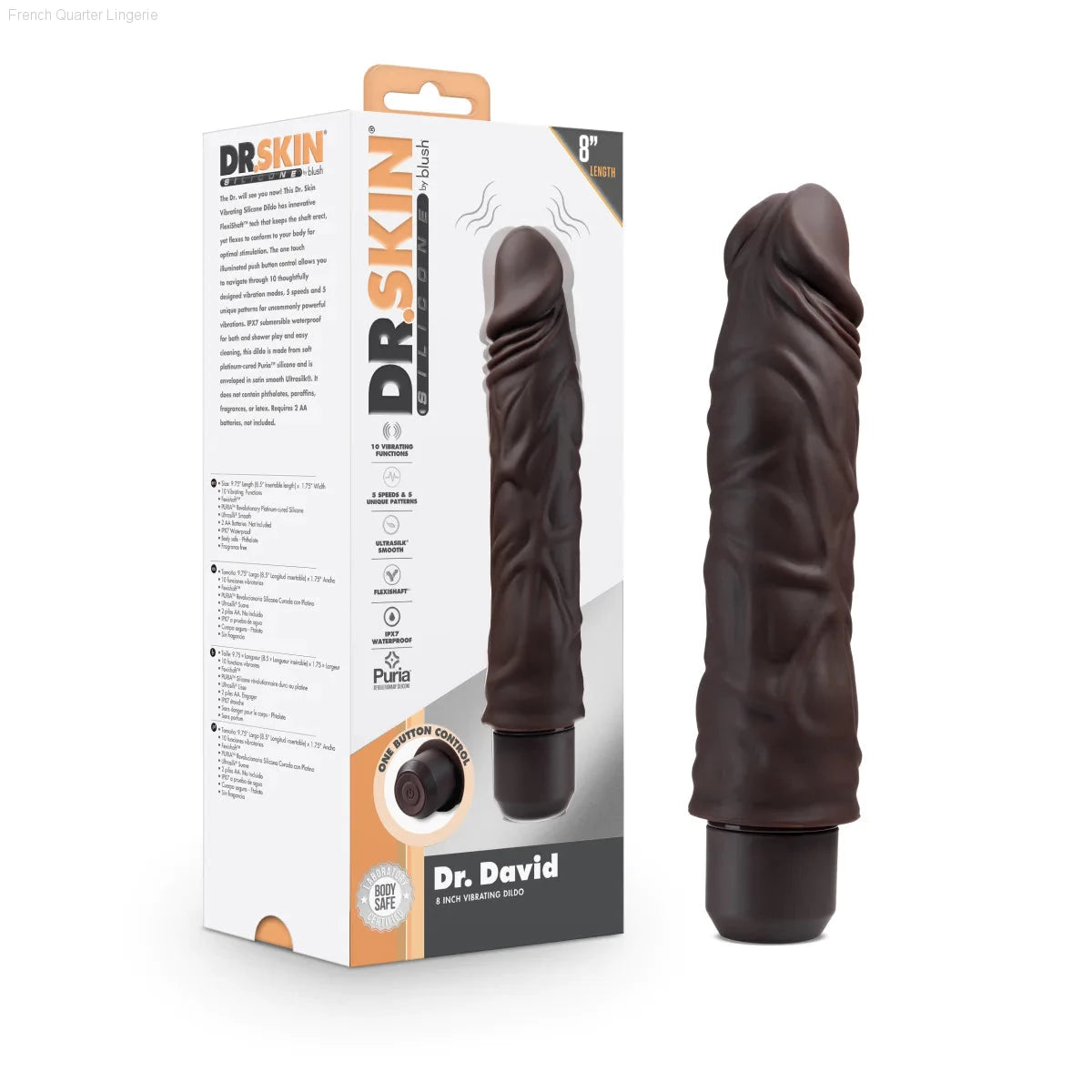 Dr. Skin Silicone Dr. David 8.5-Inch Long Vibrating Dildo-French Quarter Lingerie Dr. Skin Silicone Dr. David 8.5-Inch Long Vibrating Dildo-French Quarter Lingerie