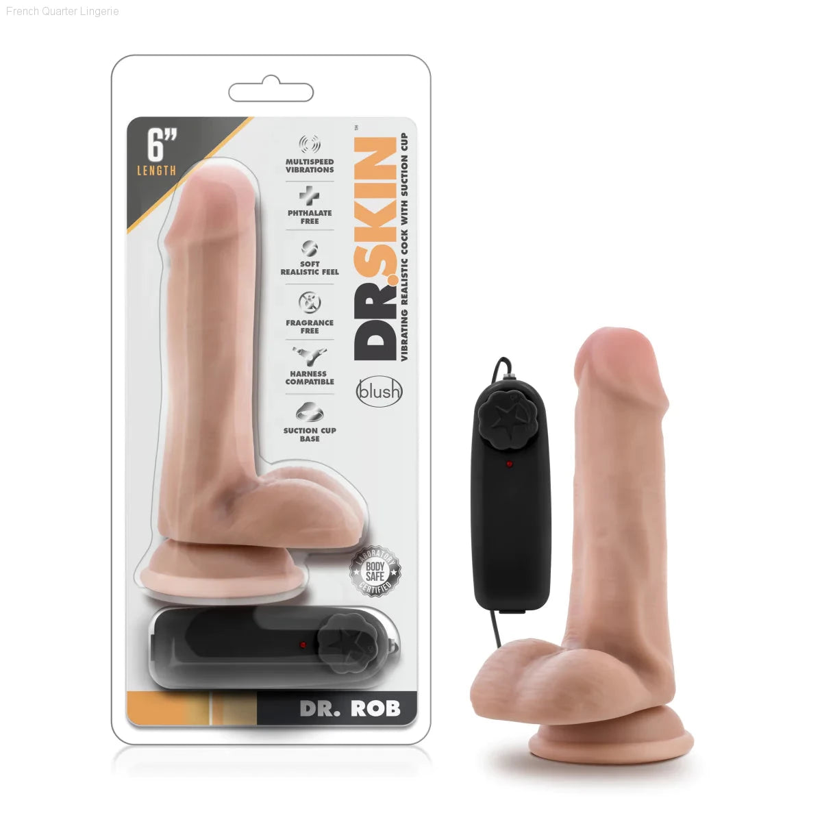 Dr. Skin Dr. Rob Realistic 6-Inch Long Remote Control Vibrating Dildo With Suction Cup Base-French Quarter Lingerie Dr. Skin Dr. Rob Realistic 6-Inch Long Remote Control Vibrating Dildo With Suction Cup Base-French Quarter Lingerie