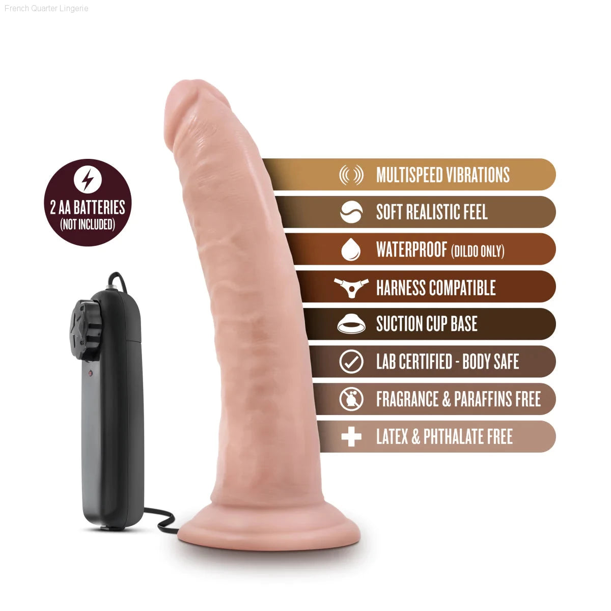 Dr. Skin Dr. Dave Realistic 7.5-Inch Long Remote Control Vibrating Dildo With Suction Cup Base-French Quarter Lingerie Dr. Skin Dr. Dave Realistic 7.5-Inch Long Remote Control Vibrating Dildo With Suction Cup Base-French Quarter Lingerie