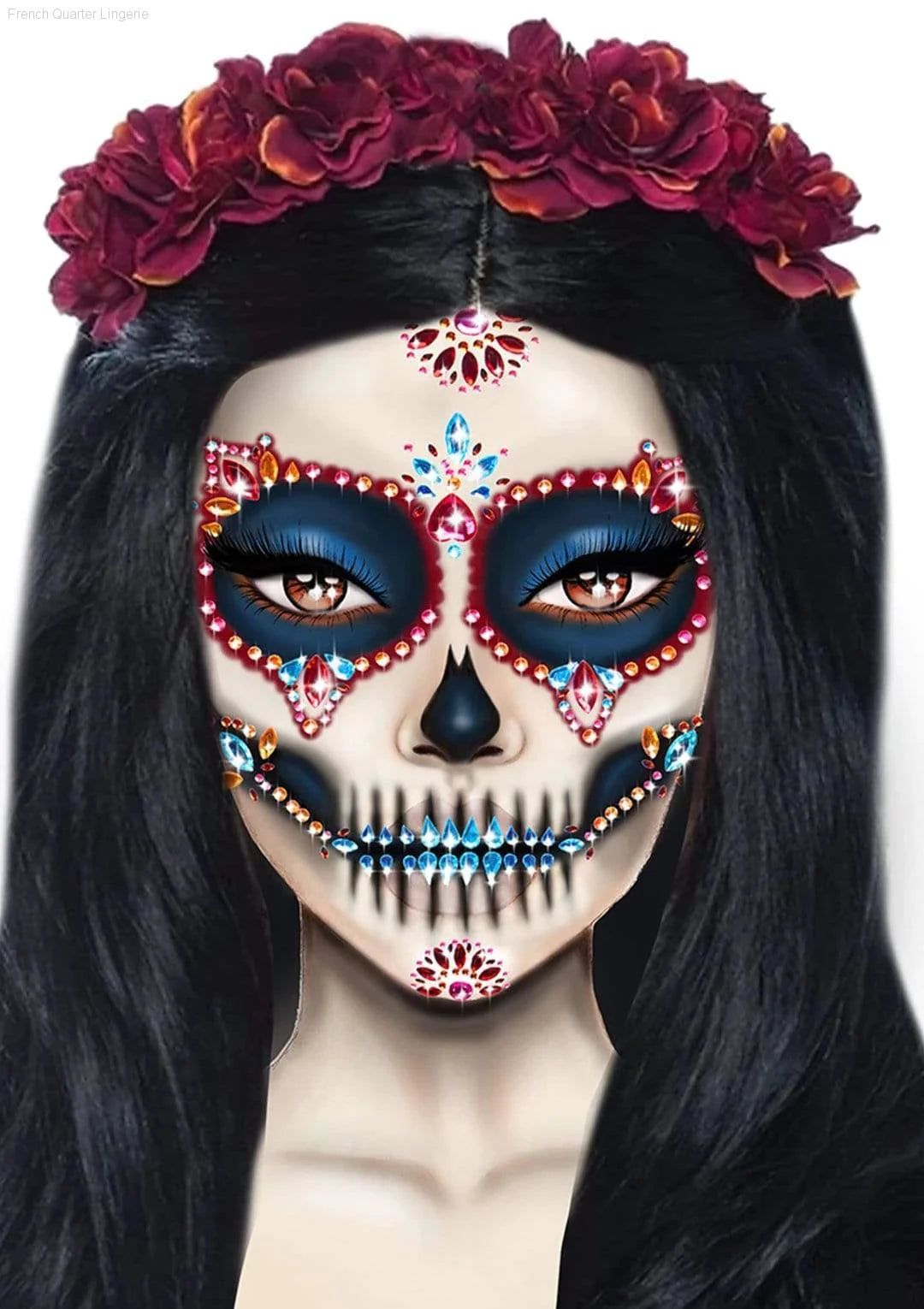 Day of the Dead Skeleton Face Jewels-French Quarter Lingerie Day of the Dead Skeleton Face Jewels-French Quarter Lingerie