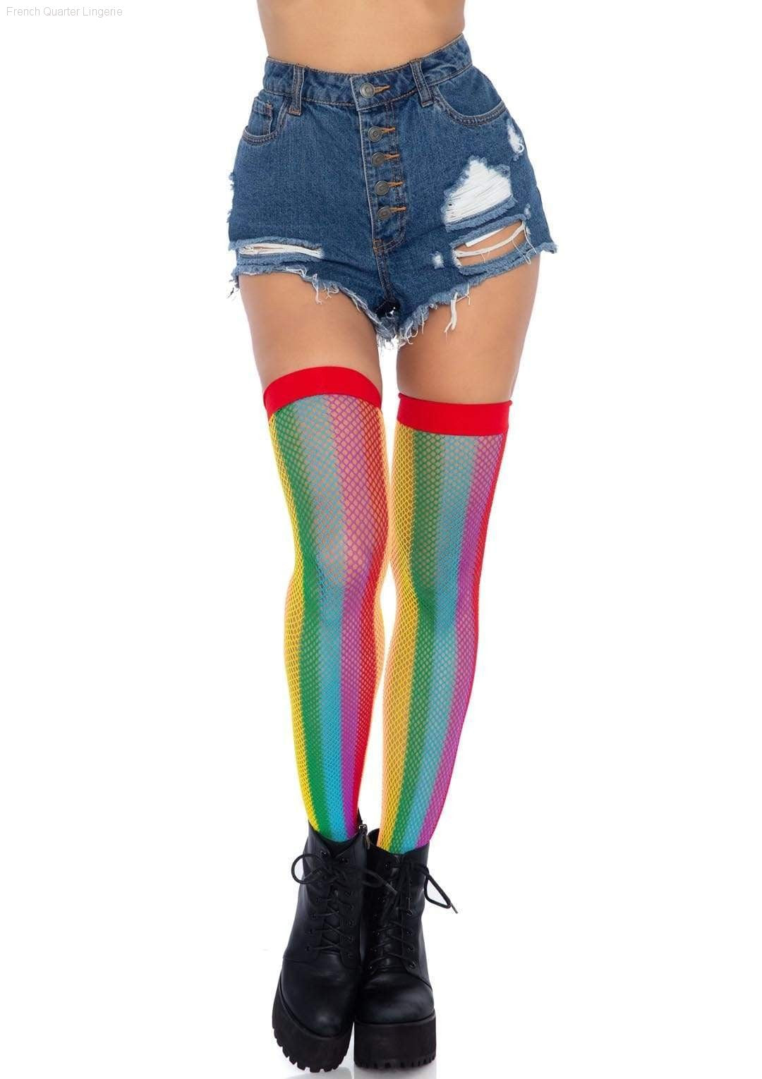 Thigh Highs - Skylar Rainbow Fishnet Thigh Highs Thigh Highs - Skylar Rainbow Fishnet Thigh Highs