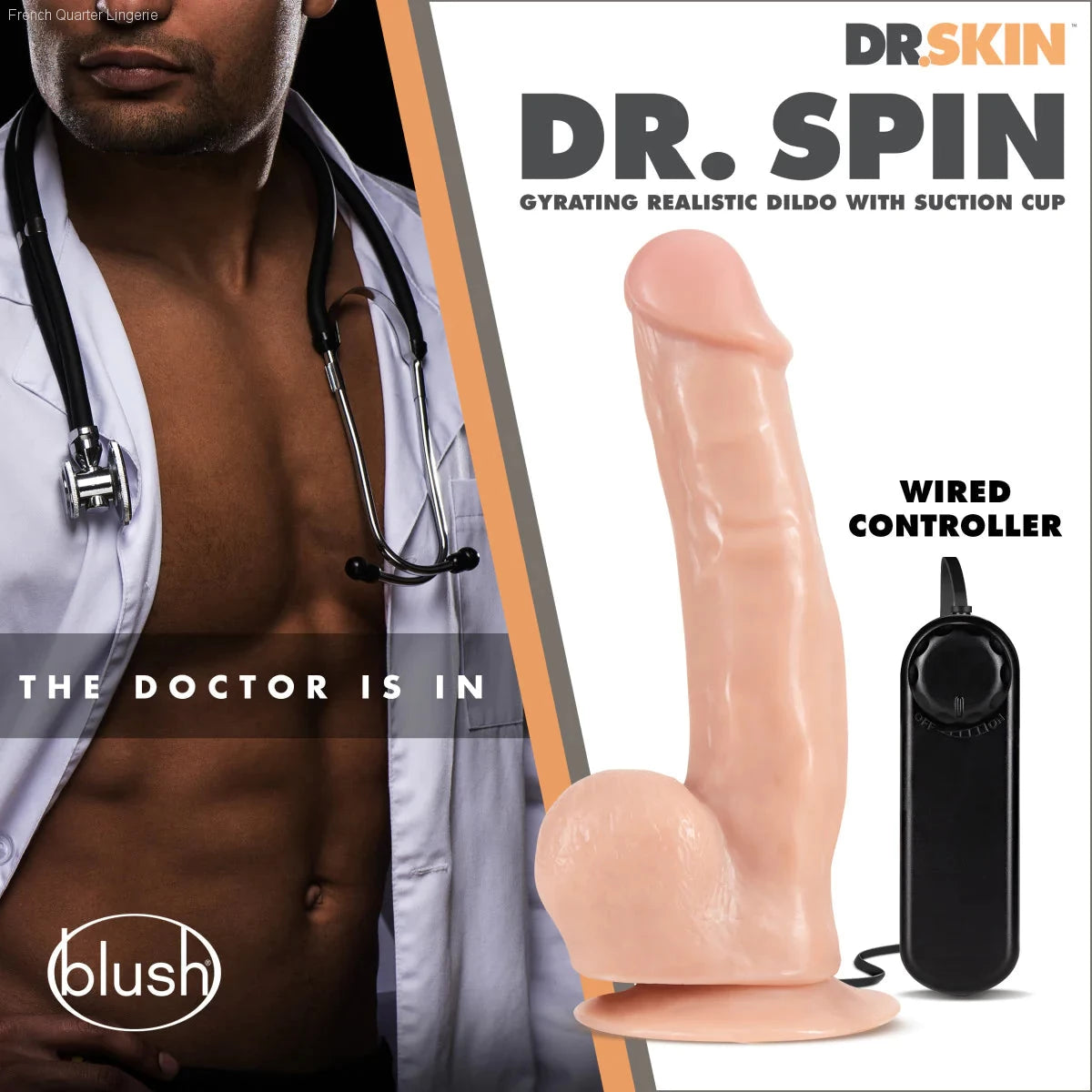Dr. Skin Dr. Spin Realistic G-Spot 8.75-Inch Long Remote Control Vibrating Dildo With Suction Cup Base-French Quarter Lingerie Dr. Skin Dr. Spin Realistic G-Spot 8.75-Inch Long Remote Control Vibrating Dildo With Suction Cup Base-French Quarter Lingerie