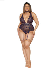 Dreamgirl Stretch Lace Garter Teddy with Sequined Animal Print Trim Details-French Quarter Lingerie Dreamgirl Stretch Lace Garter Teddy with Sequined Animal Print Trim Details-French Quarter Lingerie
