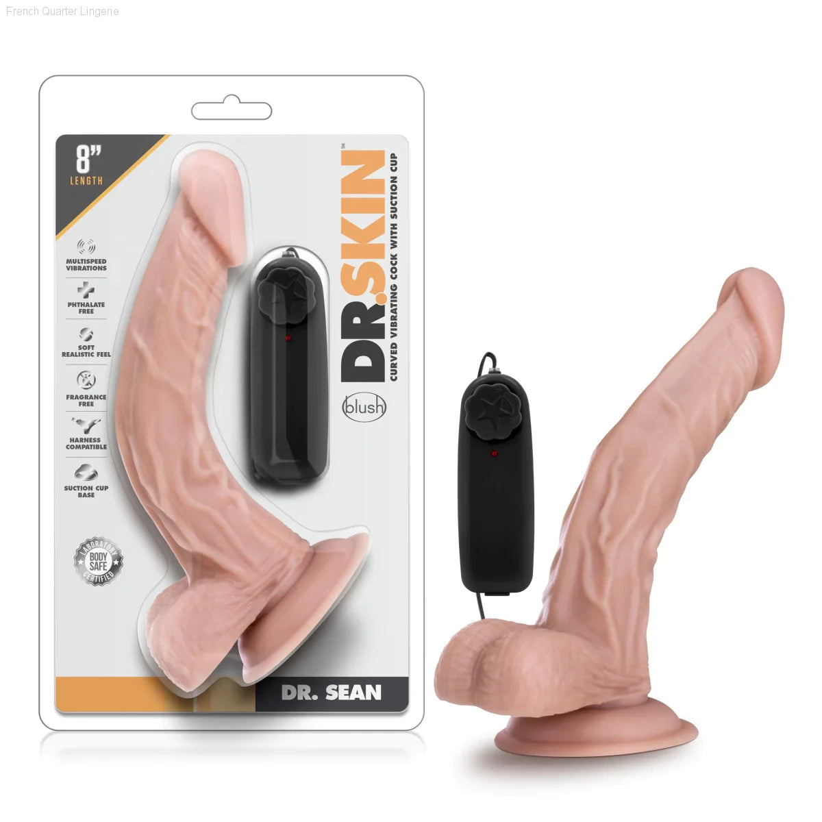 Dr. Skin Dr. Sean Realistic G-Spot 8-Inch Long Remote Control Vibrating Dildo With Suction Cup Base-French Quarter Lingerie Dr. Skin Dr. Sean Realistic G-Spot 8-Inch Long Remote Control Vibrating Dildo With Suction Cup Base-French Quarter Lingerie