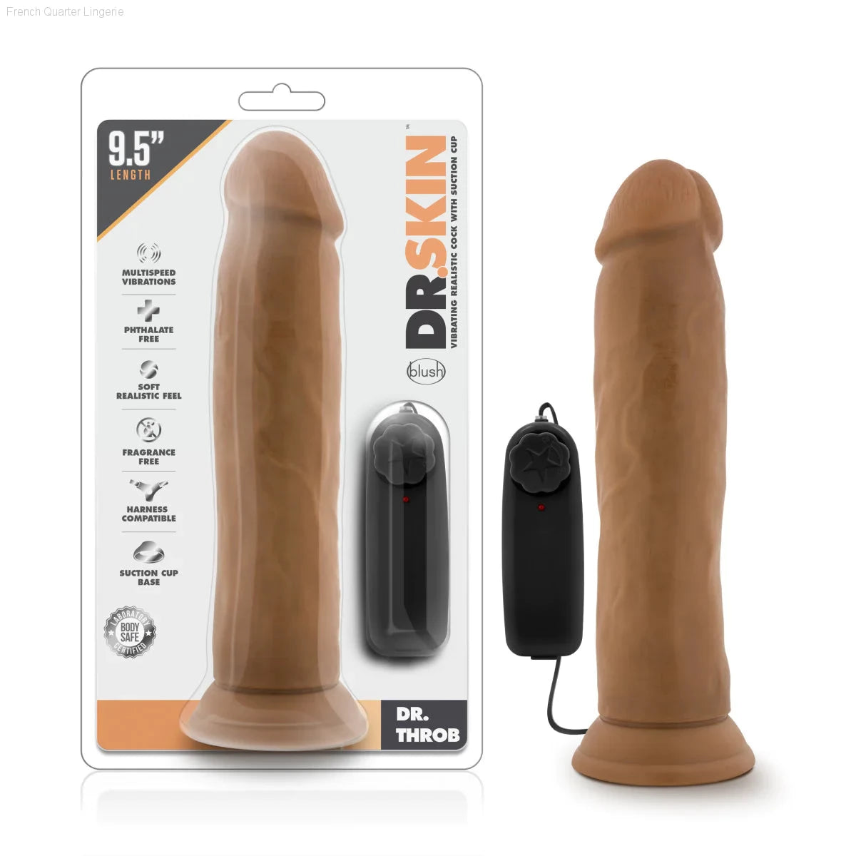 Dr. Skin Dr. Throb Realistic 9.5-Inch Long Remote Control Vibrating Dildo With Suction Cup Base-French Quarter Lingerie Dr. Skin Dr. Throb Realistic 9.5-Inch Long Remote Control Vibrating Dildo With Suction Cup Base-French Quarter Lingerie