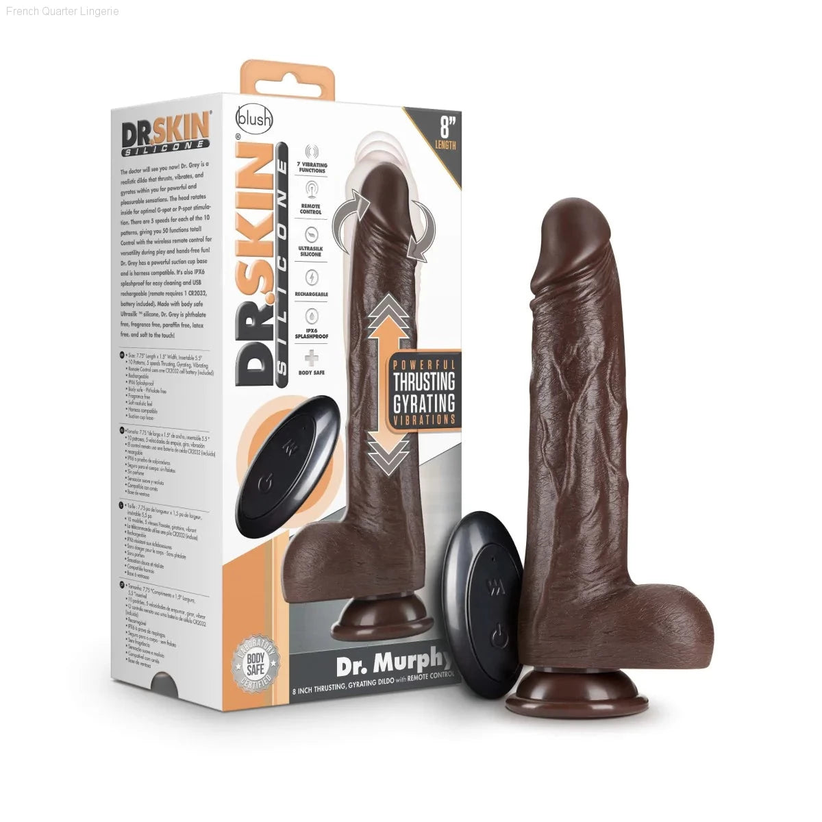Dr. Skin Silicone Dr. Murphy Realistic 8.75-Inch Long Thrusting & Vibrating Dildo With Suction Cup Base-French Quarter Lingerie Dr. Skin Silicone Dr. Murphy Realistic 8.75-Inch Long Thrusting & Vibrating Dildo With Suction Cup Base-French Quarter Lingerie