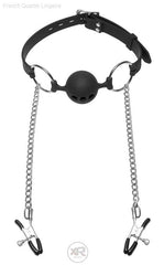 Hinder Breathable Silicone Ball Gag with Nipple Clamps-French Quarter Lingerie Hinder Breathable Silicone Ball Gag with Nipple Clamps-French Quarter Lingerie