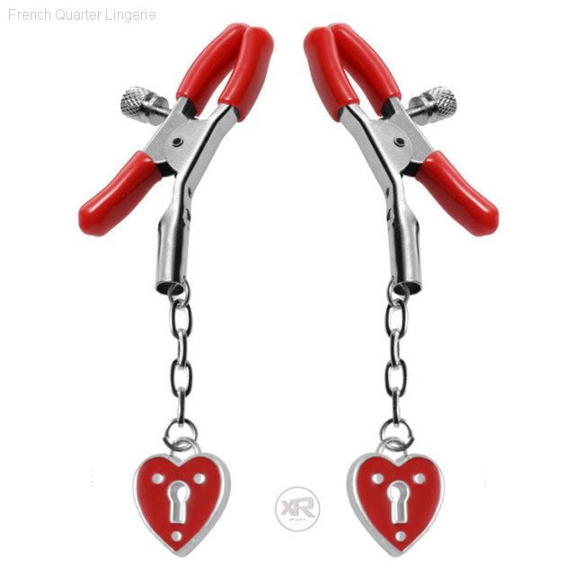 Captive Heart Padlock Nipple Clamps-French Quarter Lingerie Captive Heart Padlock Nipple Clamps-French Quarter Lingerie