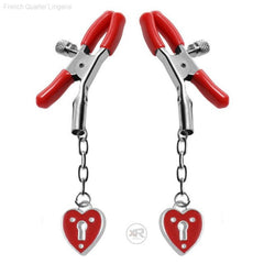 Captive Heart Padlock Nipple Clamps-French Quarter Lingerie Captive Heart Padlock Nipple Clamps-French Quarter Lingerie