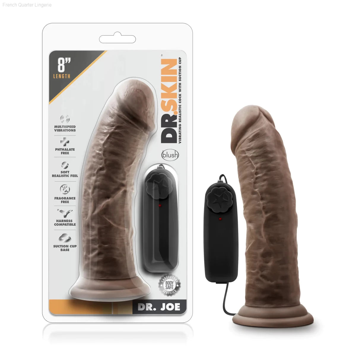 Dr. Skin Dr. Joe Realistic 8.0-Inch Long Remote Control Vibrating Dildo With Suction Cup Base-French Quarter Lingerie Dr. Skin Dr. Joe Realistic 8.0-Inch Long Remote Control Vibrating Dildo With Suction Cup Base-French Quarter Lingerie