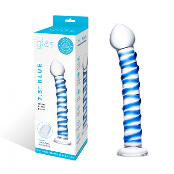 7.5” Blue Spiral Glass Dildo