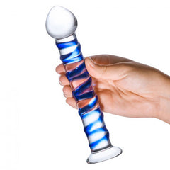 7.5” Blue Spiral Glass Dildo