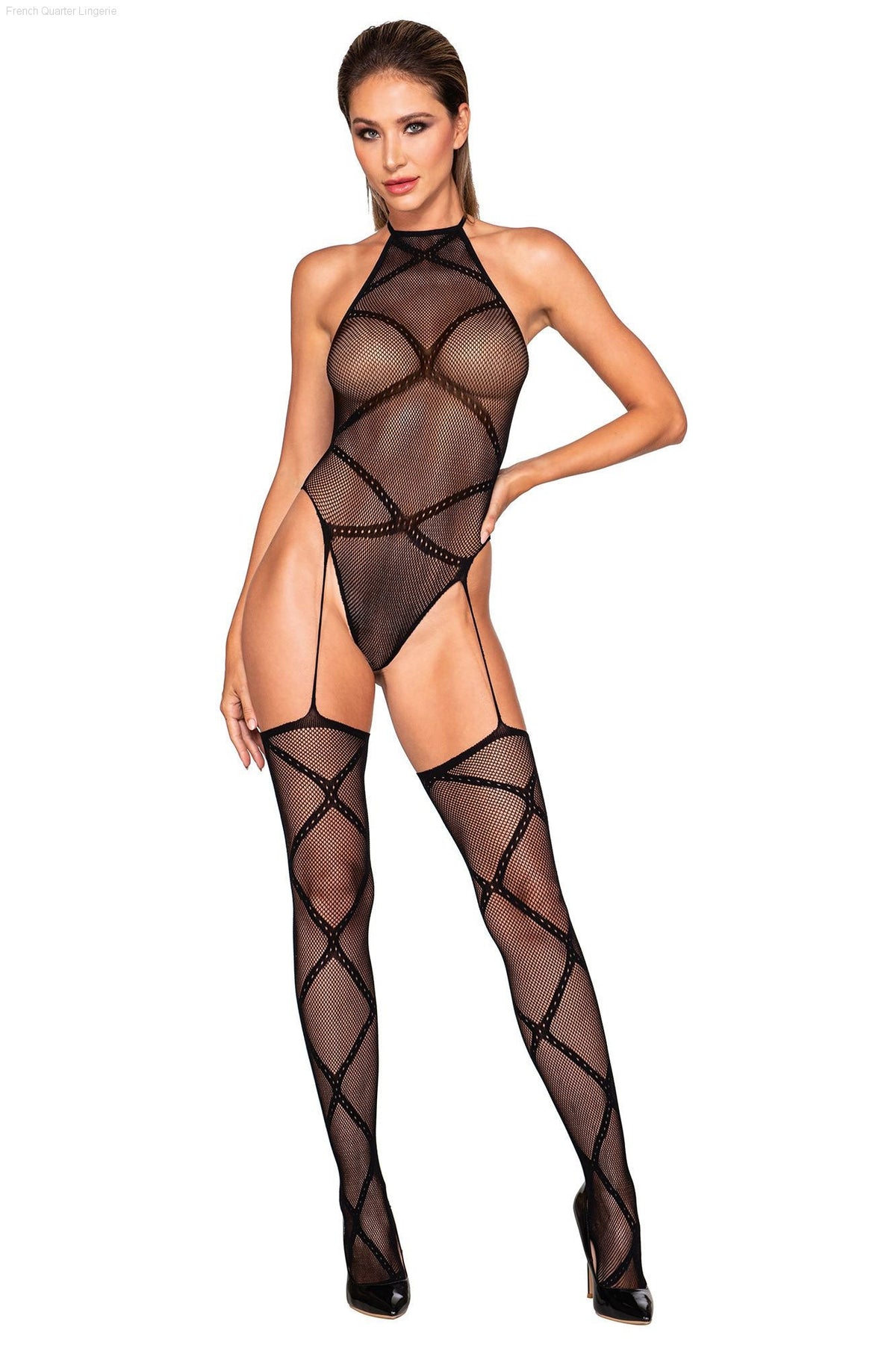 Fishnet Garter Teddy Bodystocking-French Quarter Lingerie