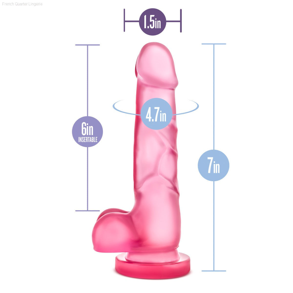 Blush B Yours Sweet N' Hard 4 Realistic 7-Inch Long Dildo With Balls & Suction Cup Base-French Quarter Lingerie