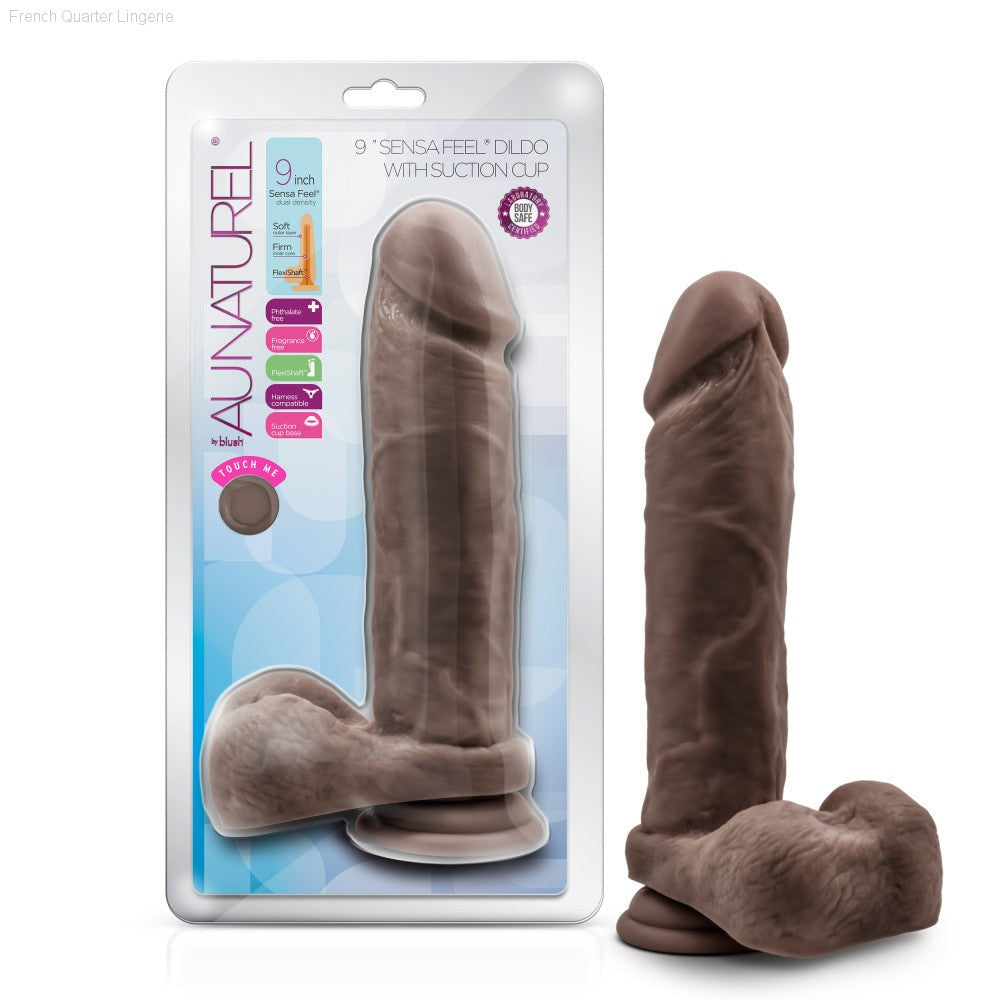 Au Naturel Realistic 9-Inch Long Dildo With Balls & Suction Cup Base-French Quarter Lingerie