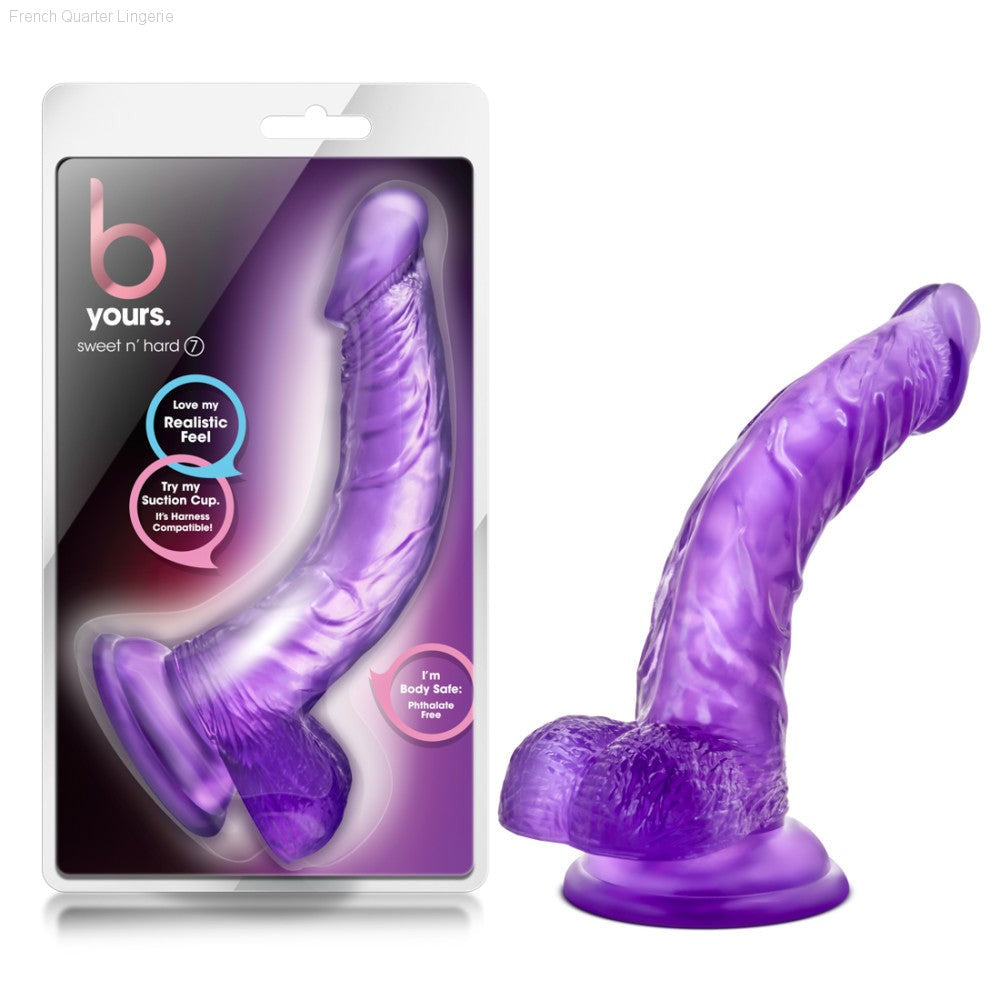 B Yours By Blush® | Sweet N' Hard 7 Realistic Curved G-Spot Long Dildo With Balls & Suction Cup Base-French Quarter Lingerie