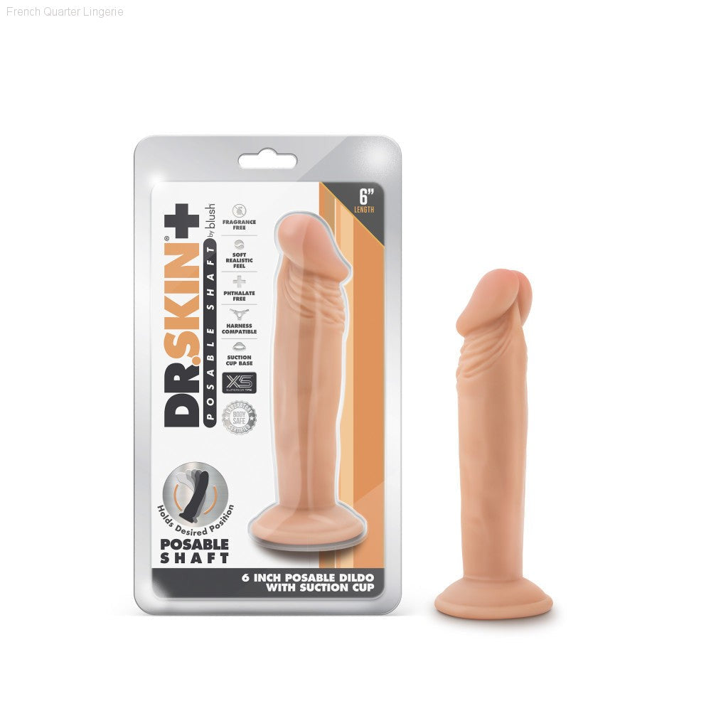Dr. Skin Plus By Blush® | Realistic 6.5-Inch Long Soft Yet Erect & Posable Dildo With Suction Cup Base-French Quarter Lingerie