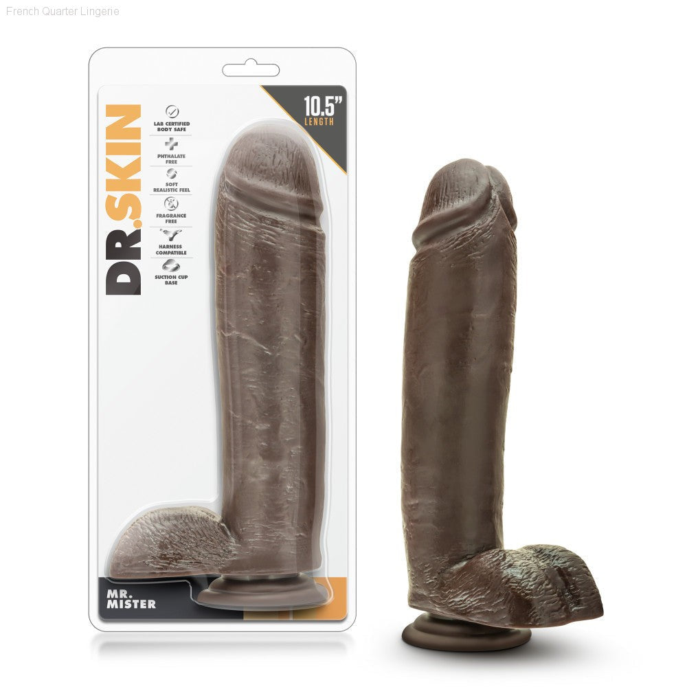 Dr. Skin By Blush® | Mr. Mister Realistic 11-Inch Long Dildo With Balls & Suction Cup Base-French Quarter Lingerie