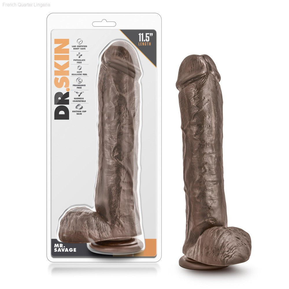 Dr. Skin By Blush® | Mr. Savage Realistic 11-Inch Long Dildo With Balls & Suction Cup Base-French Quarter Lingerie