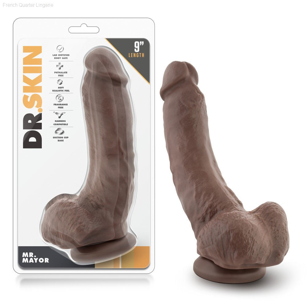 Dr. Skin By Blush® | Mr. Mayor 9 Inch Long Dildo with Suction Cup & Balls-French Quarter Lingerie