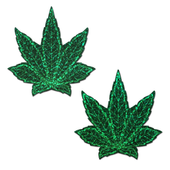 Indica Pot Leaf: Glitter Green Weed Nipple Pasties by Pastease®