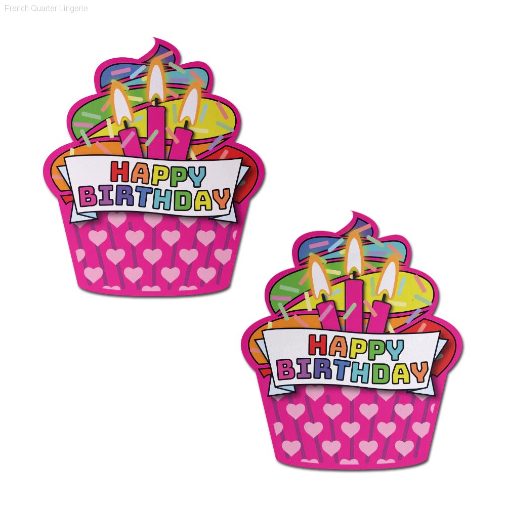 Cupcake: Pink & Multi-Color Happy Birthday Nipple Pasties By Pastease®