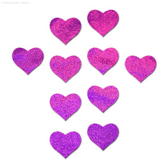 Body Minis: 10 Mini Pink Holographic Hearts Nipple & Body Pasties By Pastease®