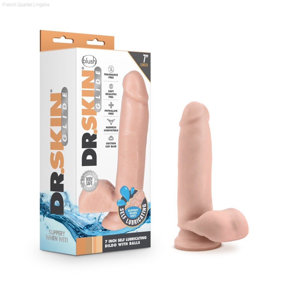 Dr. Skin Glide By Blush® | Realistic 7-Inch Long Self-Lubricating Dildo With Balls & Suction Cup Base-French Quarter Lingerie