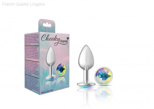 Cheeky Charms - Silver Metal Butt Plug - Round/Clear-French Quarter Lingerie