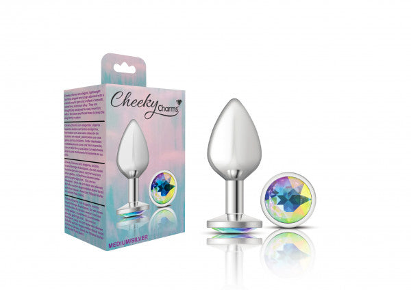 Cheeky Charms - Silver Metal Butt Plug - Round/Clear