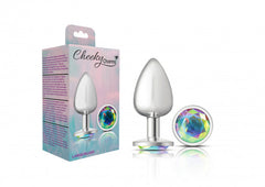 Cheeky Charms - Silver Metal Butt Plug - Round/Clear