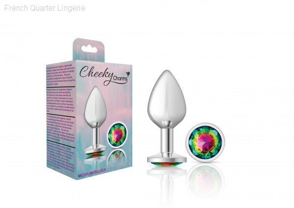 Cheeky Charms - Silver Metal Butt Plug - Round/Rainbow-French Quarter Lingerie