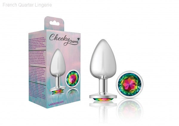 Cheeky Charms - Silver Metal Butt Plug - Round/Rainbow-French Quarter Lingerie