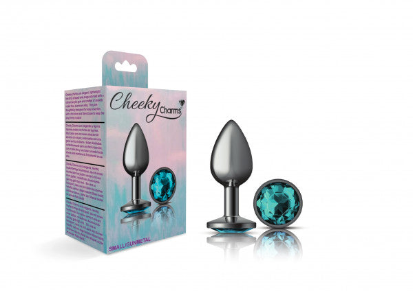 Cheeky Charms - Gunmetal Metal Butt Plug - Round/Teal