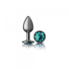 Cheeky Charms - Gunmetal Metal Butt Plug - Round/Teal