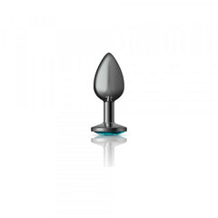 Cheeky Charms - Gunmetal Metal Butt Plug - Round/Teal