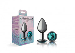 Cheeky Charms - Gunmetal Metal Butt Plug - Round/Teal